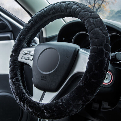 

YooCar imitation wool plush steering wheel cover Winter car handle thick black warmth