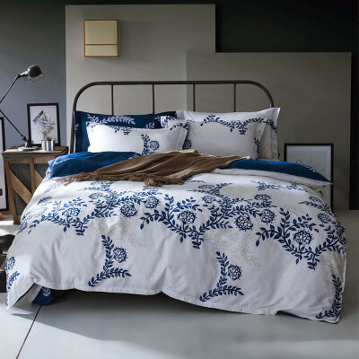 

Ying Xin home textiles cotton sets skin-friendly high-density high-density twill printing double bed quilt bed sheets four sets for 15 18 meters bed blue Yan confidant