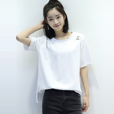 

City plus CITYPLUS art student wind round neck hole casual wild open fork t-shirt woman CWTD174473 green