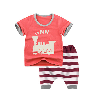 

Yue Tong Lai children's suit summer boy short-sleeved T-shirt harem pants summer suit Y1918 red car 160