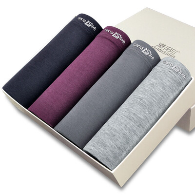 

GANGSHA Mens underwear solid shorts pants pants bamboo pulp fiber in the waist box pants 4 pack