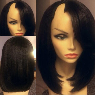 

8A Virgin Brazilian Short u part human hair wig italian yaki u part bob wigs for black women