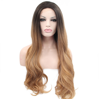 

Anogol Heat Resistant Blonde Ombre Dark Roots Wavy Peruca Laco Sintetico Hair Wigs Long Body Wave Synthetic Lace Front Wig