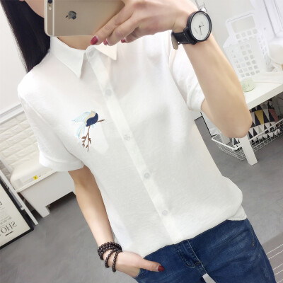 

VIVAHEART embroidery bird pattern shirt female short sleeve Korean casual tide tide VWCD174242 white all