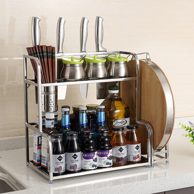 

Ai heart is still kitchen racks storage rack stainless steel 201 two-tier upgrade section ladder knife racks 2050S with chopsticks cage two hooks chopping board rack