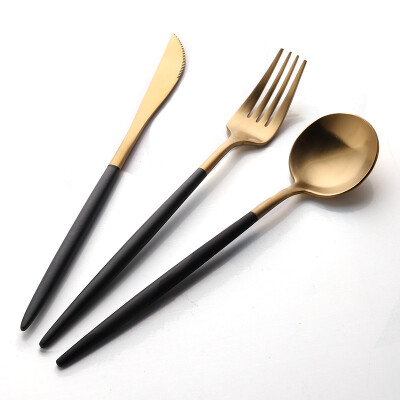 

【Jingdong Supermarket】 Sunshine flying song 304 stainless steel knife and fork spoon Hotel supplies Western tableware Main meal knife fork spoon black gold three-piece