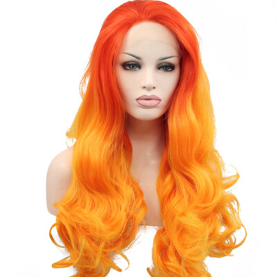 

Anogol 2 Tones Red Ombre Orange Peruca Laco Sintetico Heat Resistant Long Body Wave Wigs Synthetic Lace Front Wig