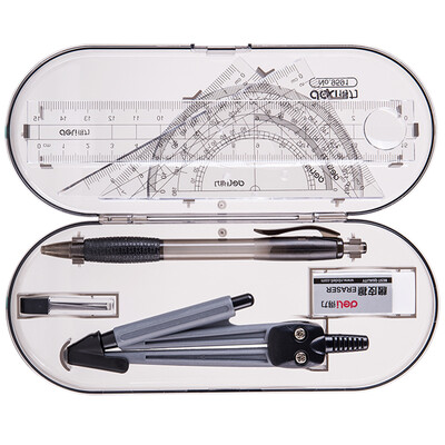 

Deli 9591 drawing test set ruler pencil lead rubber compass ruler triangle ruler 2 protractor 8 piece set