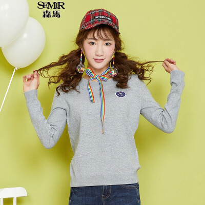 

Semir Somerset Knitwear Women&39s Round Collar Straight Head Sweater Straight Sweater Shirt 14316070013 Flower Gray XS