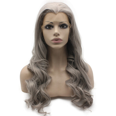 

Long Wavy Grey Heat Friendly Fiber Hair Natural Lace Front Wig