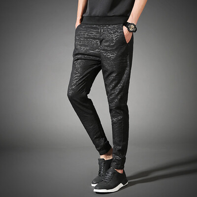 

AEMAPE casual pants men's solid color fashion casual pants hummer pants printed nine pants JT1703 black M
