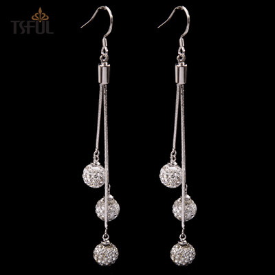 

Tsful AL219ER серьги женские Корейский моды серьги Япония и Южная Корея минималистский темперамент длинный отрезок провода уха серьги, чтобы отправить его подруга в дар жене три шарика серьги