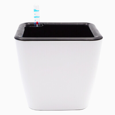 

Open road Chi square large automatic water absorption flower pot lazy flower pot caliber 18cm high 16cm white black inner basin