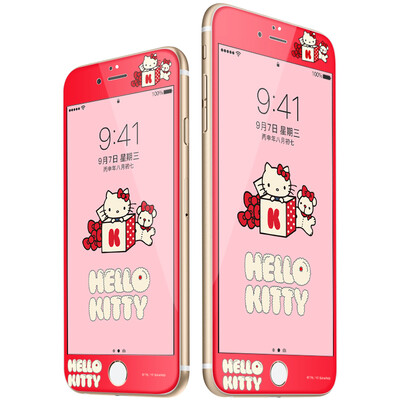 

Excellent plus genuine HelloKitty Apple iPhone7 tempered full coverage cartoon phone protection film 3D soft edge anti-broken film cotton candy kite red