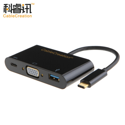 

CABLE CREATION Type-C to VGA USB HUB Converter with TV Projector 12 &quotMacBook Extended USB Adapter USB-C Rechargeable Black CD0075