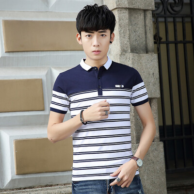 

RXT мода случайные полосы печатных мужские лацкане с коротким рукавом футболка поло рубашка RMTD172279 синий на белом M