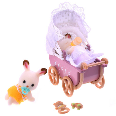 

Sambler family Japanese brand princess toy girl doll house forest family home flocking dolls - chocolate rabbit twins furniture sets SYFC22068