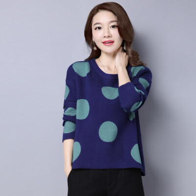 

A long morning 2017 Korean long-sleeved loose short paragraph sets of sweaters women&39s autumn&winter wave point wild base sweater S63W0255A5M blue