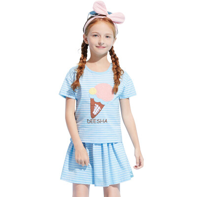 

Disha DEESHA children's clothing girls set 2017 summer new children's stripes short-sleeved sports and leisure two-piece 711721906 blue stripes 130