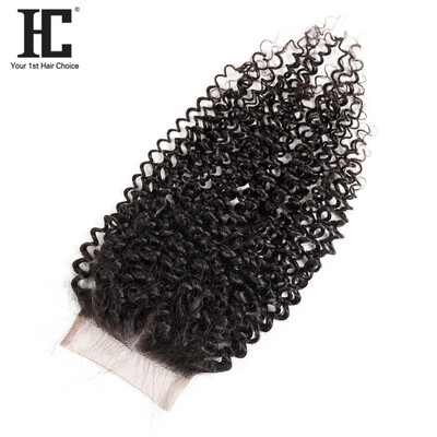 

HC Hair Malaysian Kinky Curly Lace Closure Человеческие волосы Pieces 130% Плотность Закрытие Средние части Remy Hair Bundles With Baby Hair