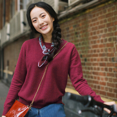 

Yinman INMAN 2017 Autumn new sticky polyester blended short before long pendulum round knit sweater women 1873132209 Dai red M