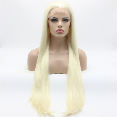 

Iwona Hair Straight Super Long Light Blonde White Mix Wig Half Hand Tied Heat Resistant Synthetic Lace Front Wig