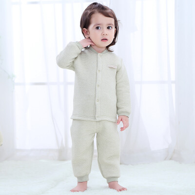 

Xin Song baby color cotton warm cardigan suit neonatal autumn and winter thickening color cotton shirt pants suit natural green D059D90