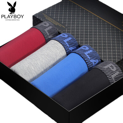 

Playboy Mens Underwear Solid Color Waist Boxer Pants Panties Mens Boxer Shorts 4 Boxes Mixed Color
