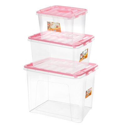 

JEKO&JEKO plastic transparent storage box 10L16L22L three-piece storage box toy storage box snacks portable storage box pink 515514507
