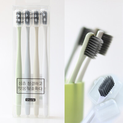 

4pcsPack Bamboo Charcoal Toothbrush with Dust Caps Portable Travel Tooth brush Nano Toothbrushes Soft Bristle Oral Hygiene