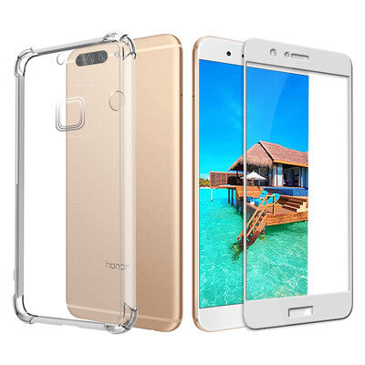 

Send full-screen tempered film ESCASE Huawei glory V9 phone shell glory V9 tempered film full-screen white air bag drop soft shell transparent protective cover