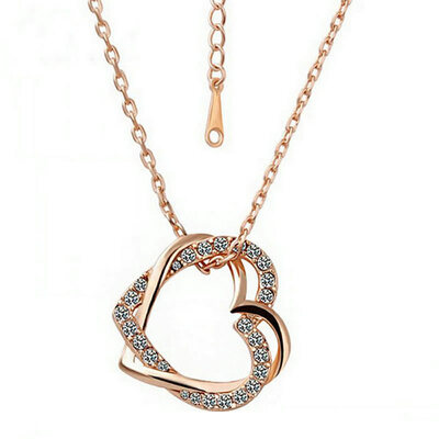 

Yoursfs Open Heart Necklace for Women 18K Rose GP Fashion Jewelry CZ Double Heart Pendant