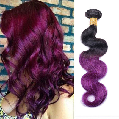 

Iueenly Hair Brazilian Body Wave Ombre Hair Bundles T1B/Purple Color Hair 100% Human Hair Weaving Two Bundles No Remy Hair Extensi