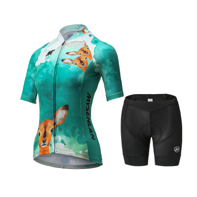 

MYSENLAND M0110401 Summer short-sleeved riding suit suit Female bike mountain bike clothes green fairy deer