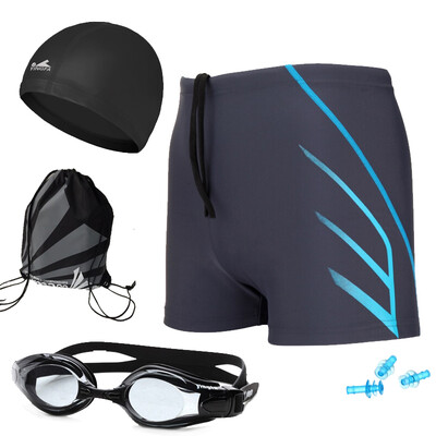 

YINGFA swimming trunks myopia goggles PU swimming hats earplugs swimming package swim suit fashion swim suit 3867 blue black XXL 600 degrees