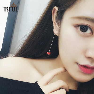 

Tsful AL218ER stud earrings female Korean ear length long temperament Japan and South Korea simple and sweet student ear ear red beans ear line