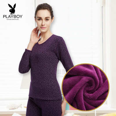 

Playboy PLAYBOY cotton thermal underwear set female round neck plus velvet thick close to keep warm 8228 Violet L