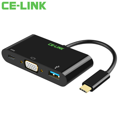 

CE-LINK 1671 Тип-C к USB3.0 + VGA HD-конвертер / адаптер USB-C-адаптер с ТВ-проектором Расширительный концентратор Перезаряжаемый черный
