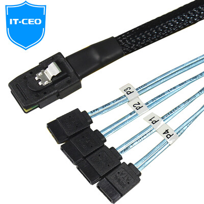 

IT-CEO Y1SAS-1 Mini SAS 36PIN TO 4SATA ​​Cable with woven mesh L 05 m Blue