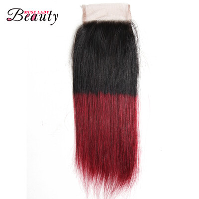 

Ombre Burgundy Brazilian Virgin Hair Straight Lace Closure 8" to 20" Two Tone 1b99j Swiss Lace Human Hair Closure