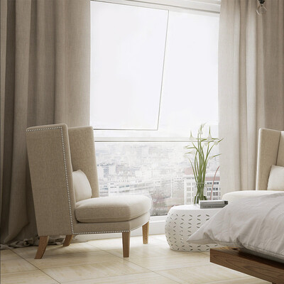 

FOOJO plain plain hemp curtains finished floor living room bedroom fabric curtains 3 meters wide 27 meters high gray