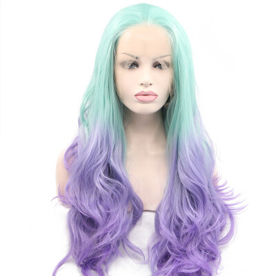 

Anogol 2 Tones Body Wave Mint Green Ombre Purple Peruca Laco Sintetico Heat Resistant Natural Wigs Synthetic Lace Front Wig