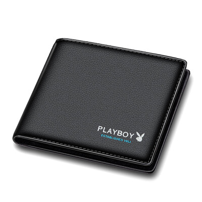 

Playboy playboy wallet men short section first layer cowhide cross money wallet fashion multi-card bit business casual ticket holder PAA5983-6B black