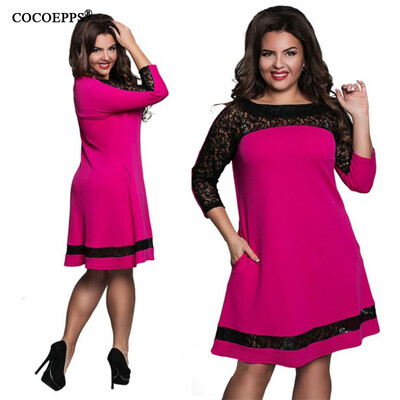 

Three Quarter Lace elegant Dress big sizes 2017 women summer Autumn Plus Size dress casual loose dress vintage vintage vestidos