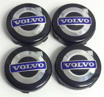 

4Pcs x 64mm VOLVO ALLOY WHEELS CENTER HUB CAPS BLACK BLUE C70 S60 V60 V70 S80 XC90