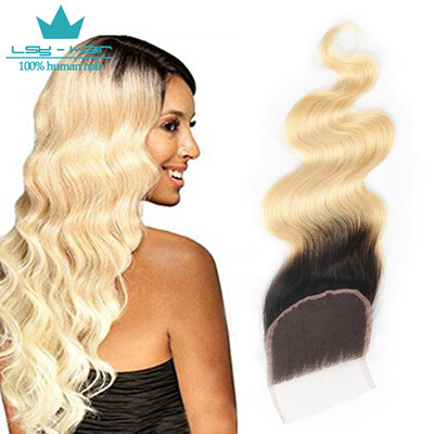 

1B613 Body Wave 4x4 Lace Closure Ombre Brazilian 100 Human Hair No Remy Hair Closure with Baby Hair