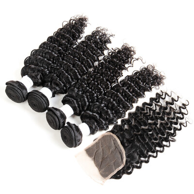 

Indian Deep Curly With Closure Virgin Indian Hair With Closure Human Hair Indian Virgin Deep Wave Hair With Closure