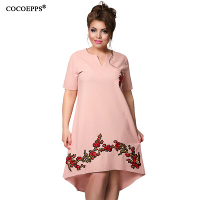 

COCOEPPS Fashionable Embroidery Dress 2017 Summer Large Size V-Neck Women Dress Plus Big Size Loose Short Sleeve Female Vestidos