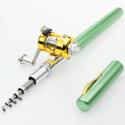 

Портативный карманный телескопический мини-рыболовный стержень Алюминиевый сплав Pen Shape Удочка с колесом катушки