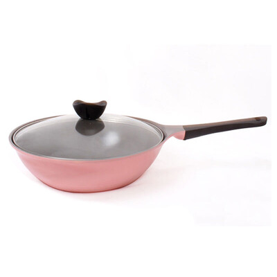 

Neoflam Aeni Ceramic Wok No Sticky Cooker No Fry Cooking Pot Pot Induction Cooker Universal Kitchenware EC-AN-W28I Pink 28CM